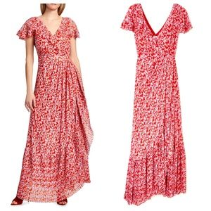 $795 TANYA TAYLOR NWT Designer Silk Boho Red Purple Floral Maxi Dress — Size 6